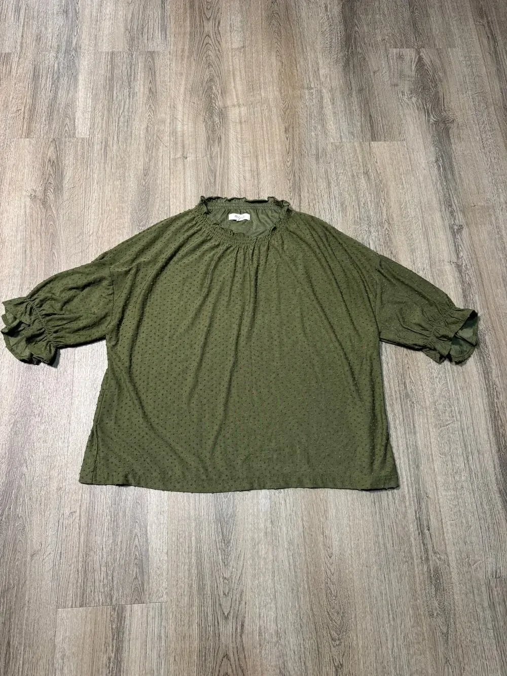 Madewell Women's Olive Green Puff Sleeve Swiss Dot Blouse